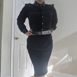 Emporio Armani  Sz 8 - 10 Medium Black‎ Velvet Skirt Blouse Set Made In Italy